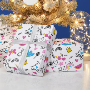 Niedlich Girly Unicorn Rainbow Hearts Whimsical Geschenkpapier