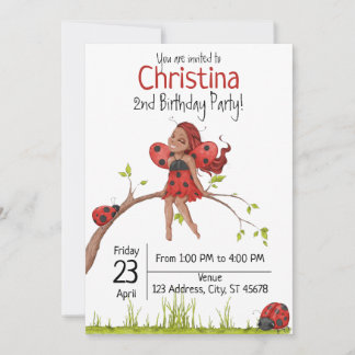 Niedlich Girly Whimsical LadyBug 2. Geburtstag Einladung
