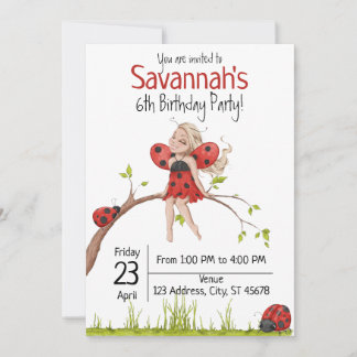 Niedlich Girly Whimsical LadyBug 6. Geburtstag Einladung