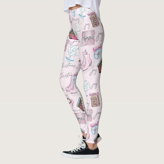 Niedlich Girona Watercolor Pink Weihnachten Leggings (Links)