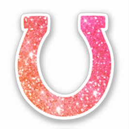 Niedlich Glam Girly Coral Pink Glitzer Horseshoe Aufkleber