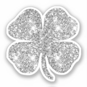 Niedlich Glam Girly Silver Glitzer Lucky Clover Aufkleber