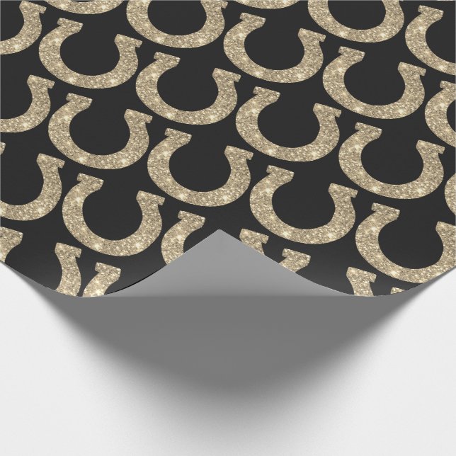 Niedlich Glam Horseshoe Gold Black Glitzer Geschenkpapier (Ecke)