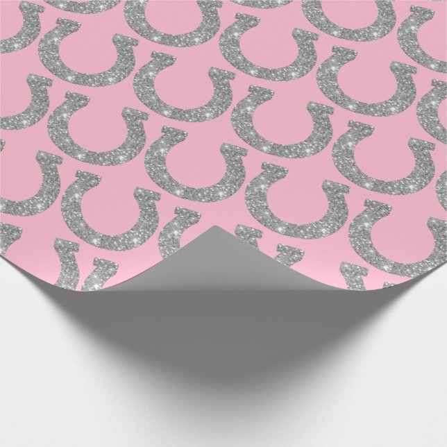 Niedlich Glam Horseshoe Silver Pink Glitzer Geschenkpapier (Ecke)