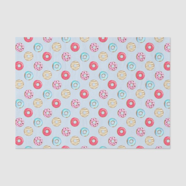 Niedlich Glazed Doughnut Muster Light Blue Seidenpapier (Vorderseite)