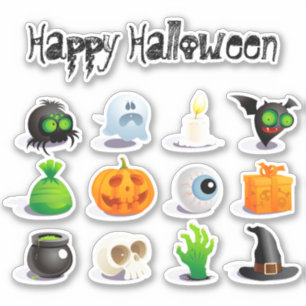 Niedlich glückliche Halloween-Spaß Icons Trick ode Aufkleber
