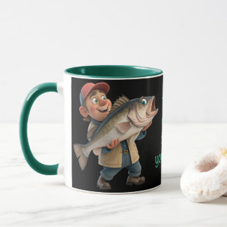 Niedlich/glücklicher Fischer mit einem Big Fish Ma Tasse