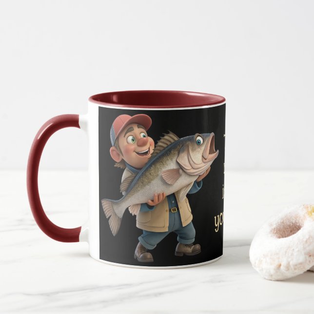 Niedlich/glücklicher Fischer mit einem Big Fish Ma Tasse (Mit Donut)