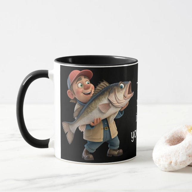 Niedlich/glücklicher Fischer mit einem Big Fish Ma Tasse (Mit Donut)
