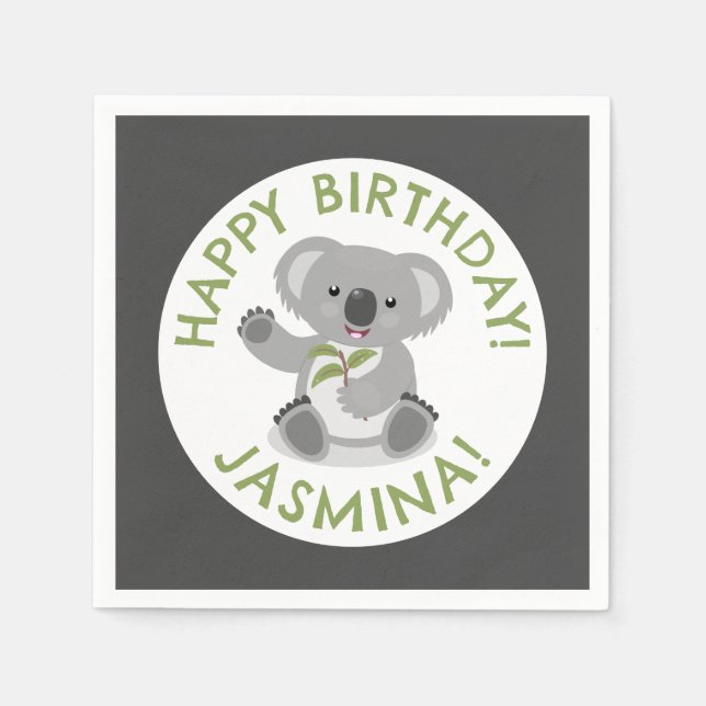 Niedlich glücklicher Koala personalisierter Cartoo Serviette (Vorderseite)