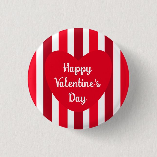 Niedlich glücklicher Valentinstag Rot Streifen Ein Button (Vorderseite)