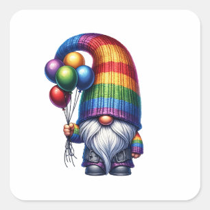 Niedlich Gnome Balloons Quadratischer Aufkleber