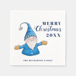 Niedlich Gnome Blue Frohe Weihnachten Serviette