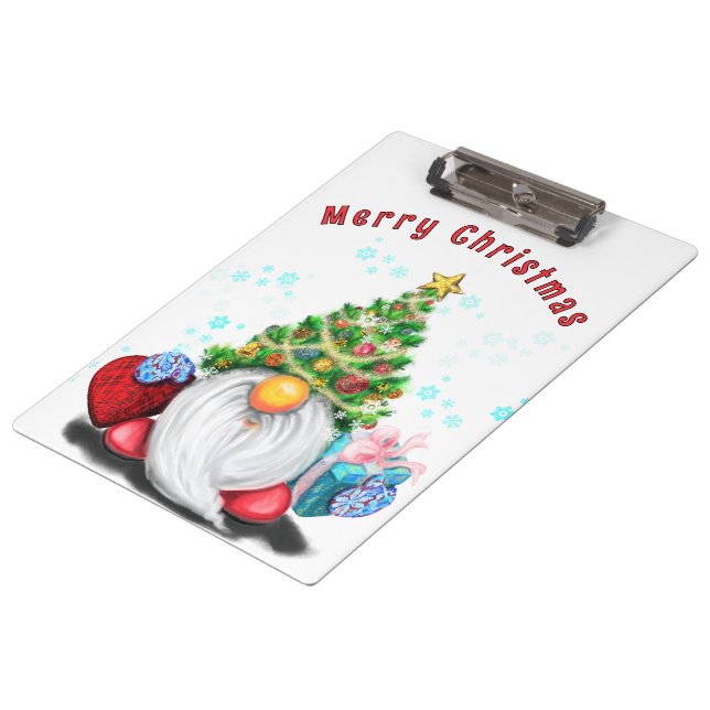 Niedlich Gnome Christmas Clipboard Klemmbrett (Schrägansicht)