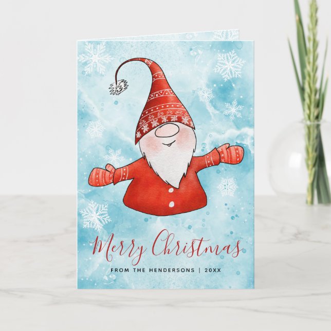 Niedlich Gnome Elegant Blue Red Frohe Weihnachten (Vorderseite)