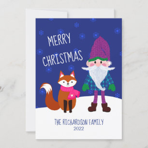 Niedlich Gnome Fox Snowflakes Personalisiert Feiertagskarte