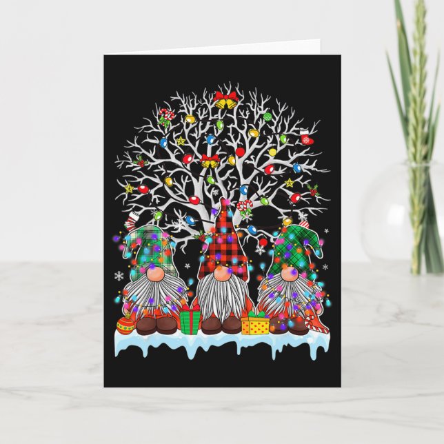 Niedlich Gnome Frohe Weihnachtslichtfamilie passt  Karte (Vorderseite)