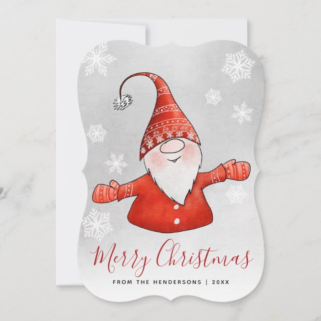Niedlich Gnome Gray Red Frohe Weihnachten (Vorderseite)