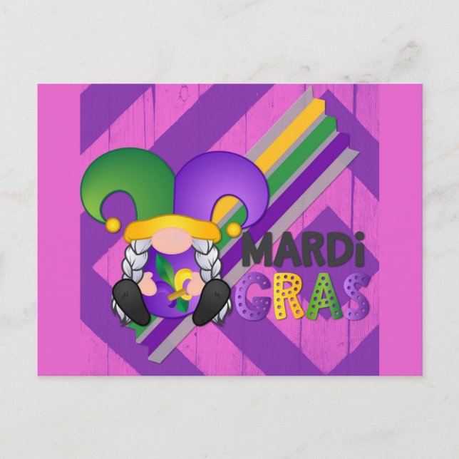 Niedlich Gnome Happy Mardi Gras Postkarte (Vorderseite)