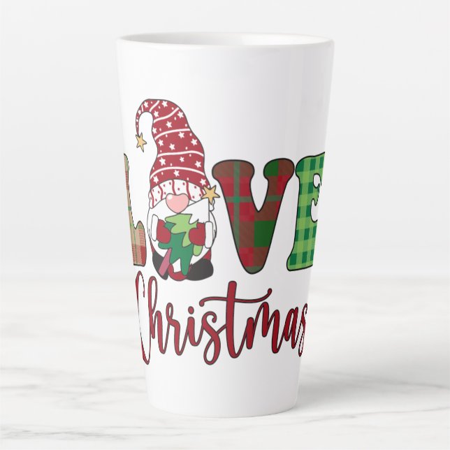 Niedlich Gnome Liebe Weihnachtsbüffalo Kariert Milchtasse (Vorderseite)