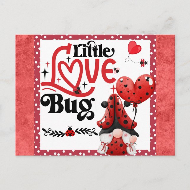 Niedlich Gnome Little Liebe Bug Ladybug Valentinst Postkarte (Vorderseite)