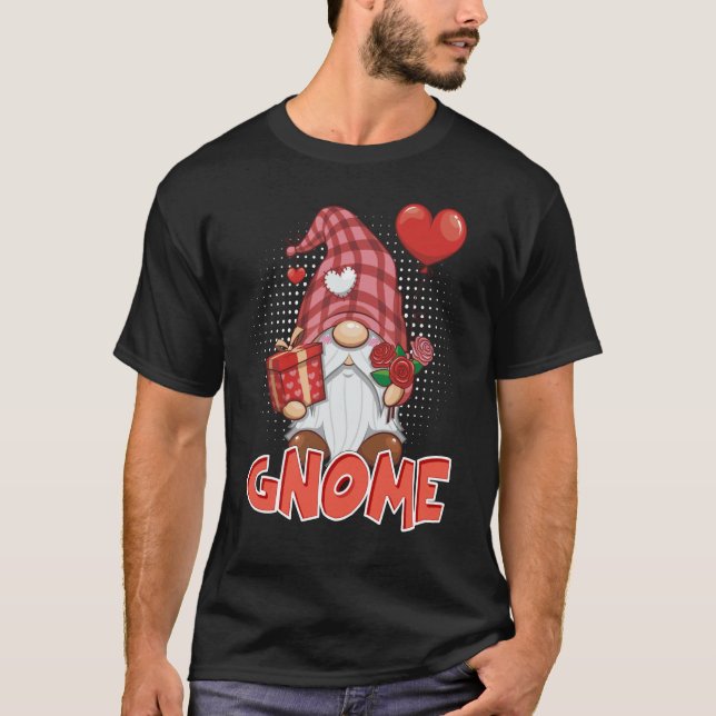 Niedlich Gnome Man Liebe Herzstück Blume Bouquet V T-Shirt (Vorderseite)