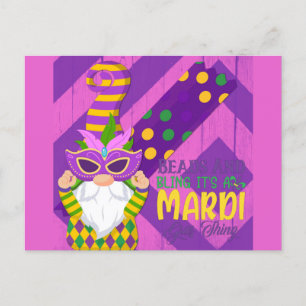 Niedlich Gnome Mardi Gras Beads Bling Postkarte