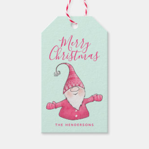Niedlich Gnome Mint Grün und Rosa Frohe Weihnachte Geschenkanhänger