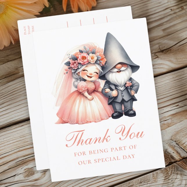 Niedlich Gnome Orange Wedding Danke Whimsical Boho Postkarte (Von Creator hochgeladen)