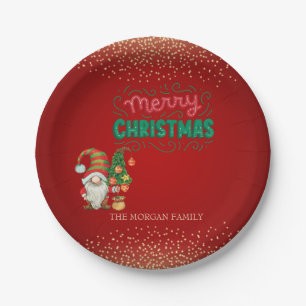 Niedlich Gnome Pine Tree Confetti Rot Frohe Weihna Pappteller