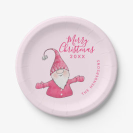 Niedlich Gnome Pink Custom Frohe Weihnachten Pappteller