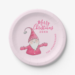Niedlich Gnome Pink Custom Frohe Weihnachten Pappteller
