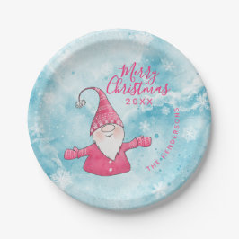 Niedlich Gnome Pink und Blue Custom Frohe Weihnach Pappteller