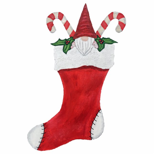 Niedlich Gnome Red Christmas Strumpf Candy Canes Freistehende Fotoskulptur (Vorne)