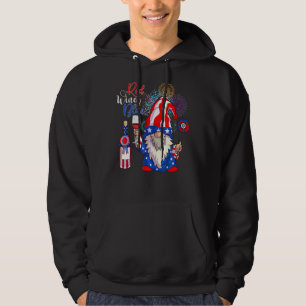 Niedlich Gnome Red Wine Blue 4. Juli US Flag Feuer Hoodie