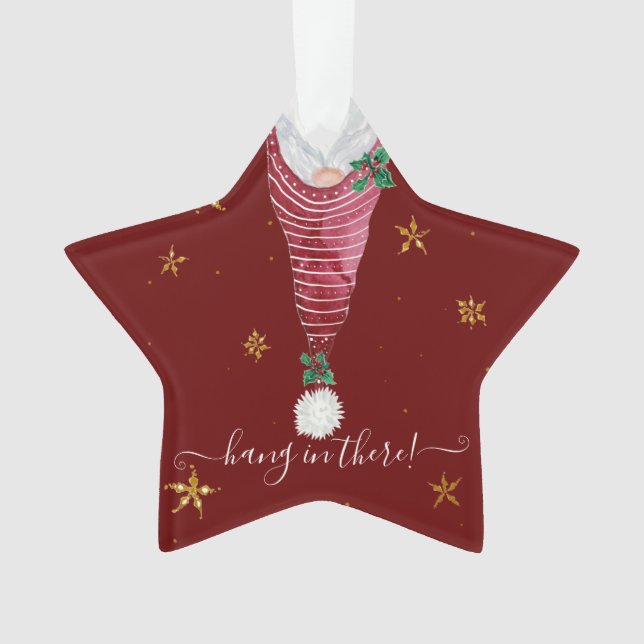 Niedlich Gnome Weihnachtshand in There Gold Star H Ornament (Vorderseite)