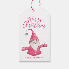 Niedlich Gnome Weiß und Rosa Frohe Weihnachten Geschenkanhänger