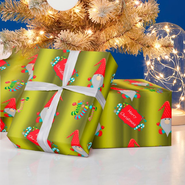 Niedlich Gnomes Chartreuse Green Weihnachten Geschenkpapier (Von Creator hochgeladen)