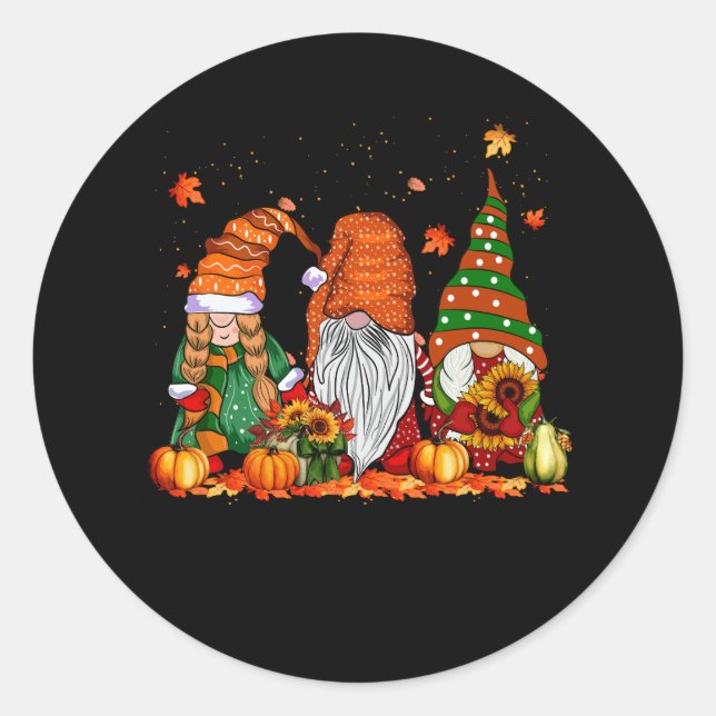 Niedlich Gnomes Pumpkin Fall Saison Herbst glückli Runder Aufkleber (Vorderseite)