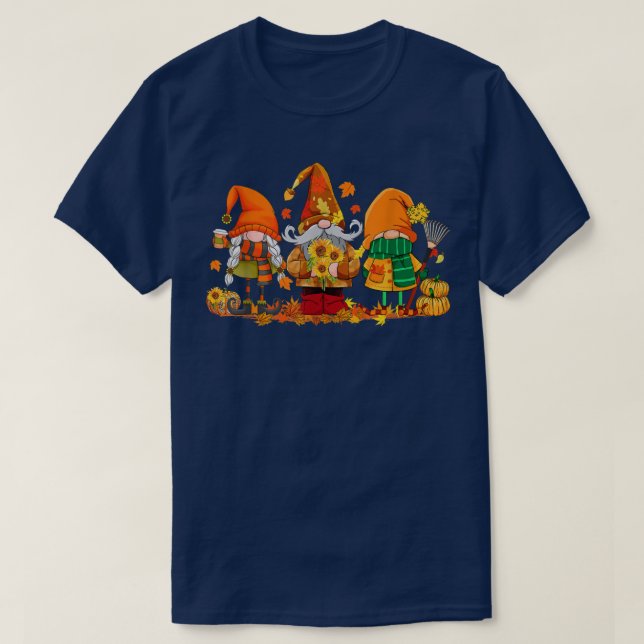 Niedlich Gnomes Pumpkin Fall Saison Herbst glückli T-Shirt (Design vorne)