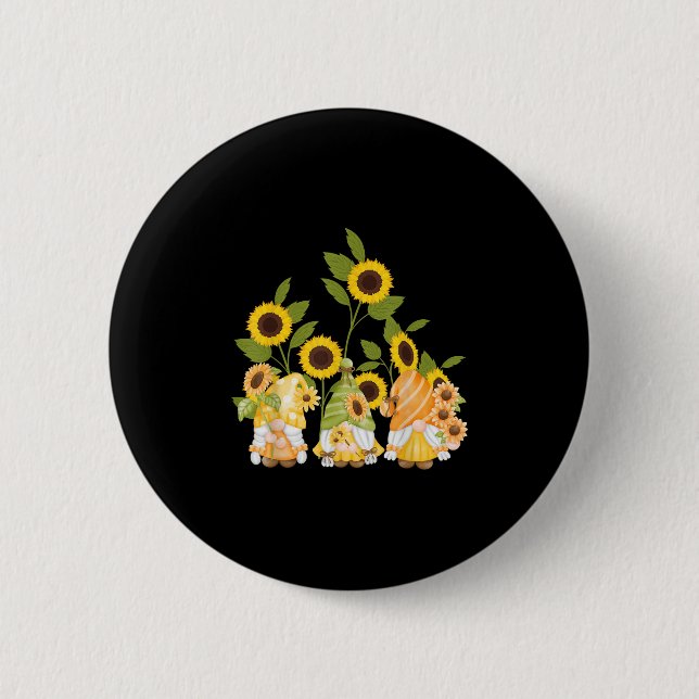 Niedlich Gnomes Sonnenblumen Garten Frauen Sommer Button (Vorderseite)