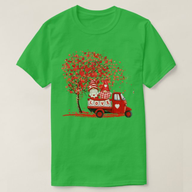 Niedlich Gnomes Valentinstag Red Truck Herz T-Shirt (Design vorne)