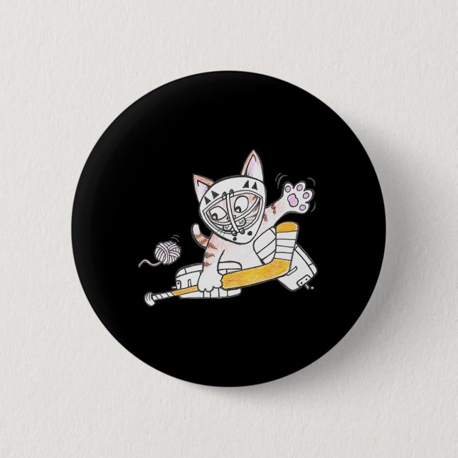 Niedlich GOALIE Kitten Cat Playing Hockey Button (Vorderseite)
