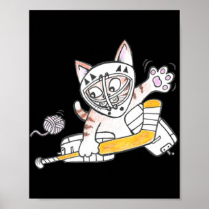 Niedlich GOALIE Kitten Cat Playing Hockey Poster