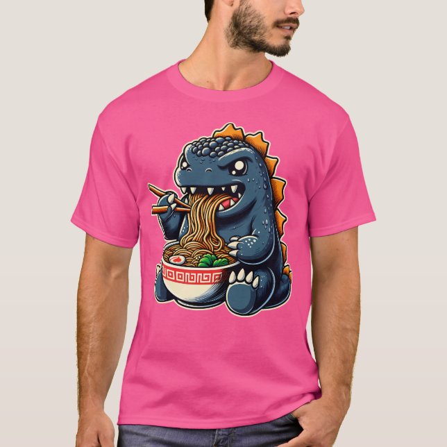 Niedlich Godzilla Eating Ramen T-Shirt (Vorderseite)