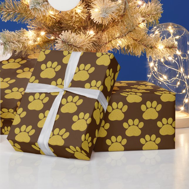 Niedlich Gold Glitzer Paw Prints Pet Lovers Brown Geschenkpapier (Feiertage)