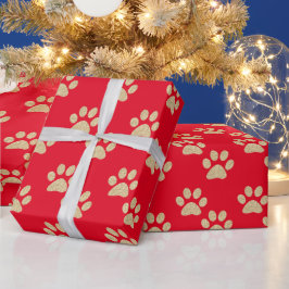 Niedlich Gold Glitzer Paw Prints Pet Lovers Red Geschenkpapier