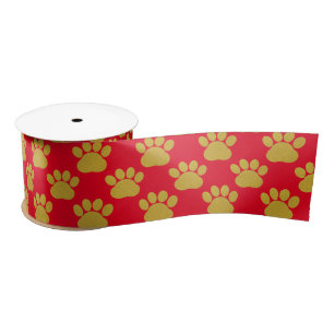 Niedlich Gold Glitzer Paw Prints Pet Lovers Red Satinband