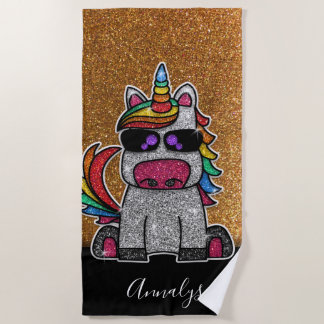 Niedlich Gold Glitzer Rainbow Einhorn Glitzern Gla Strandtuch
