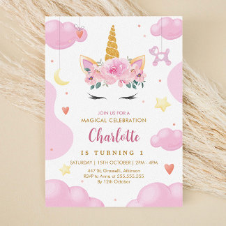Niedlich Gold Glitzer Rosa Blumenorgel Geburtstag Einladung